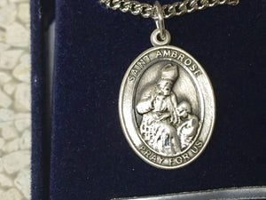 Saint Ambose Silver Pendant With Chain Religious