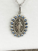 Load image into Gallery viewer, Miraculous Medal Silver With Blue Swarovski Crystals