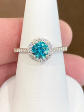 Load image into Gallery viewer, Blue Swarovski Zirconia Silver Halo Ring