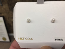 Load image into Gallery viewer, Cultured Pearl Gold Earrings Four Millimeters