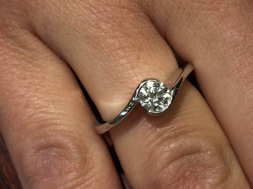 14 K White Gold Diamond Engagement Ring Bezel Set