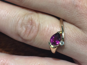 Rhodolite Garnet And Diamond 14 K Yellow Gold Ring