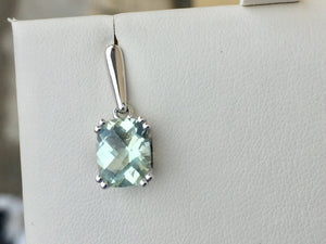 Cushion Cut Lab Created Green Amethyst Silver & 18 K Gold Dangle Earrings