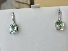 Load image into Gallery viewer, Cushion Cut Lab Created Green Amethyst Silver &amp; 18 K Gold Dangle Earrings