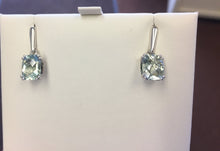 Load image into Gallery viewer, Cushion Cut Lab Created Green Amethyst Silver &amp; 18 K Gold Dangle Earrings