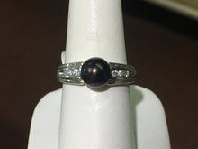 Load image into Gallery viewer, Black Pearl And Diamond 14 K White Gold Ring