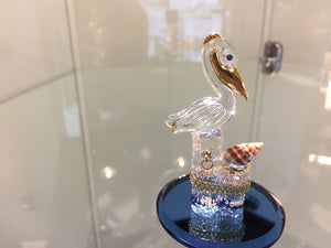 Pelican On A Pier With Shell Glass Figurine
