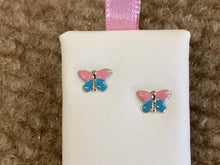 Load image into Gallery viewer, Butterfly Sterling Silver Baby/Child Earrings Threaded Backs