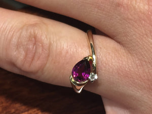 Rhodolite Garnet And Diamond 14 K Yellow Gold Ring