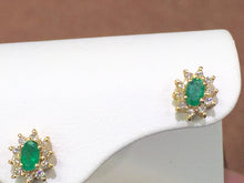 Load image into Gallery viewer, Emerald And Diamond Halo 14 K Yellow Gold Earrings